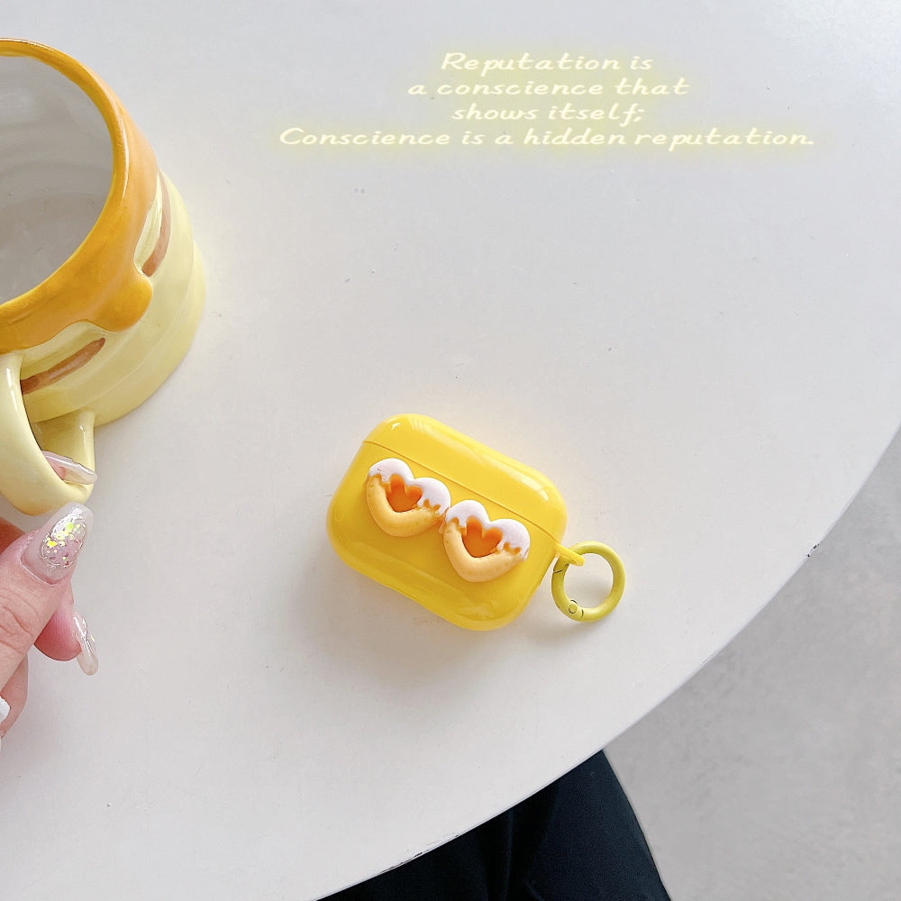 Yellow twin heart' Case | PC (Hard) Case with Keychain Hook for airpods pro 2 | Airpods 3 | airpods 4
